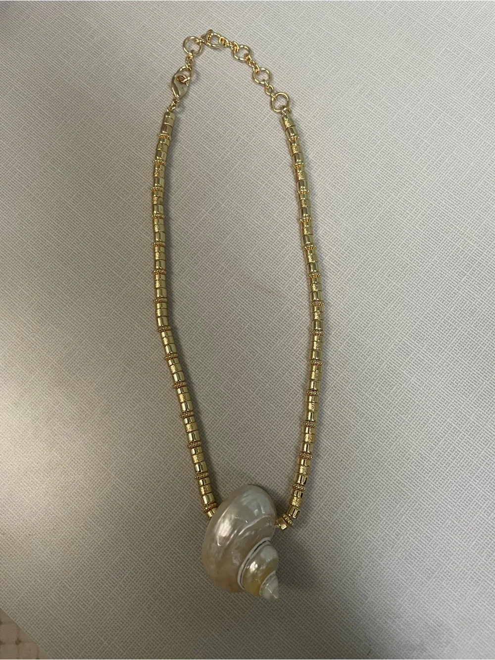 Tuckernuck Gold Bead Necklace with Cream Shell Pendant. - Picture 5 of 8